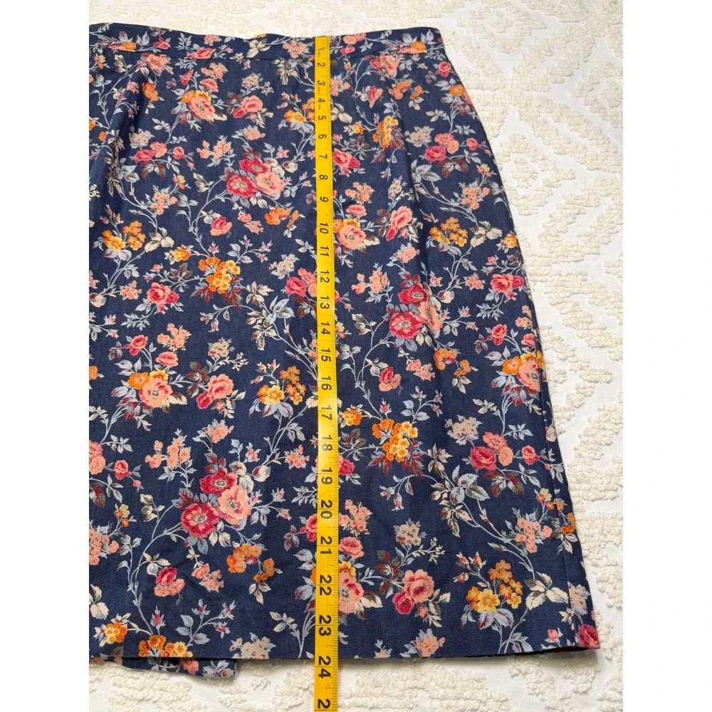 Lulu Alexander Floral Pencil Skirt Navy Blue 12P Petite Vintage Cottagecore Bohi